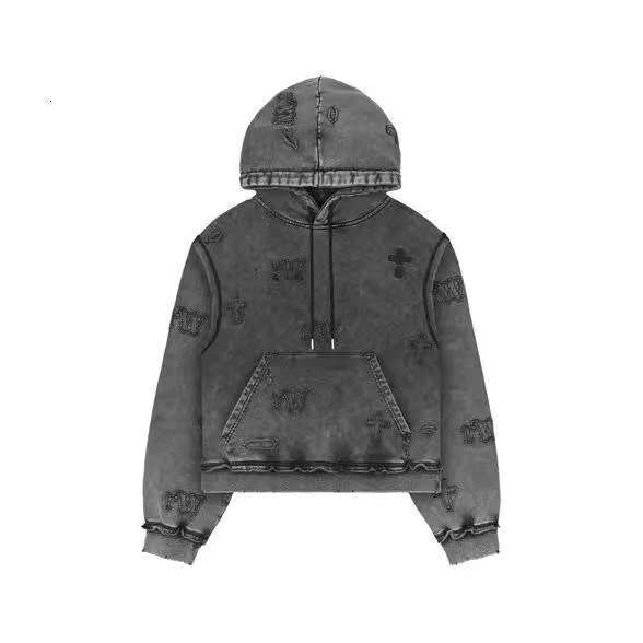 American hip-hop dark cross patch embroidered with personalized design sense, high street loose fitting men's and women's hoodie