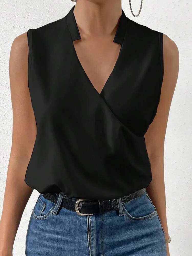 Fashion V-Neck Sleeveless Print Women Tops And Blouses 2024 Summer Casual White Tank Femme Shirt Top