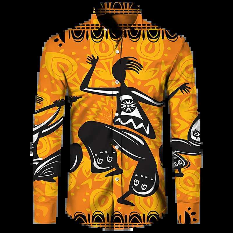 Dashiki African Print Mens Collar Button Shirt Casual Long Sleeve Shirt Fashion Street Clothing Trend Top Mens Clothing W250312