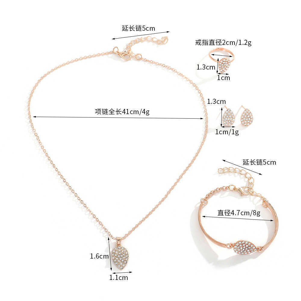 Jewelry set for women with a high-end feel diamond studded water droplet pendant necklace fashionable and versatile bracelet earrings W250312