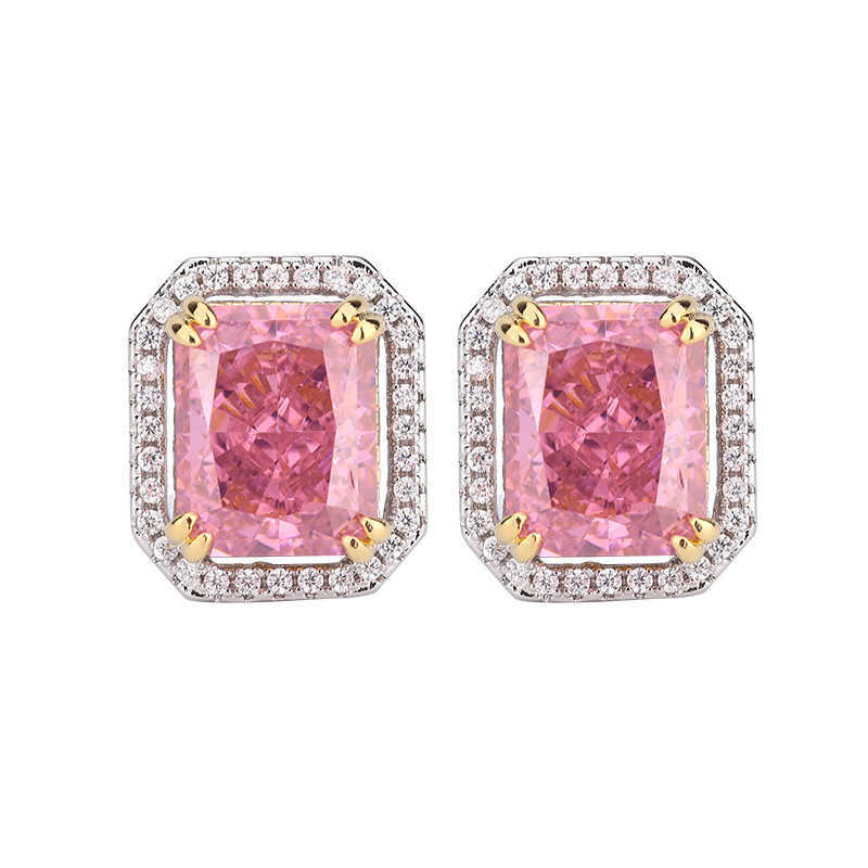 2024 New Zhuangsheng High Carbon Diamond Ice Flower Cutting Deep Pink Diamond Copper Inlaid Fashion Set 10 * 14-10 * 12 W250312