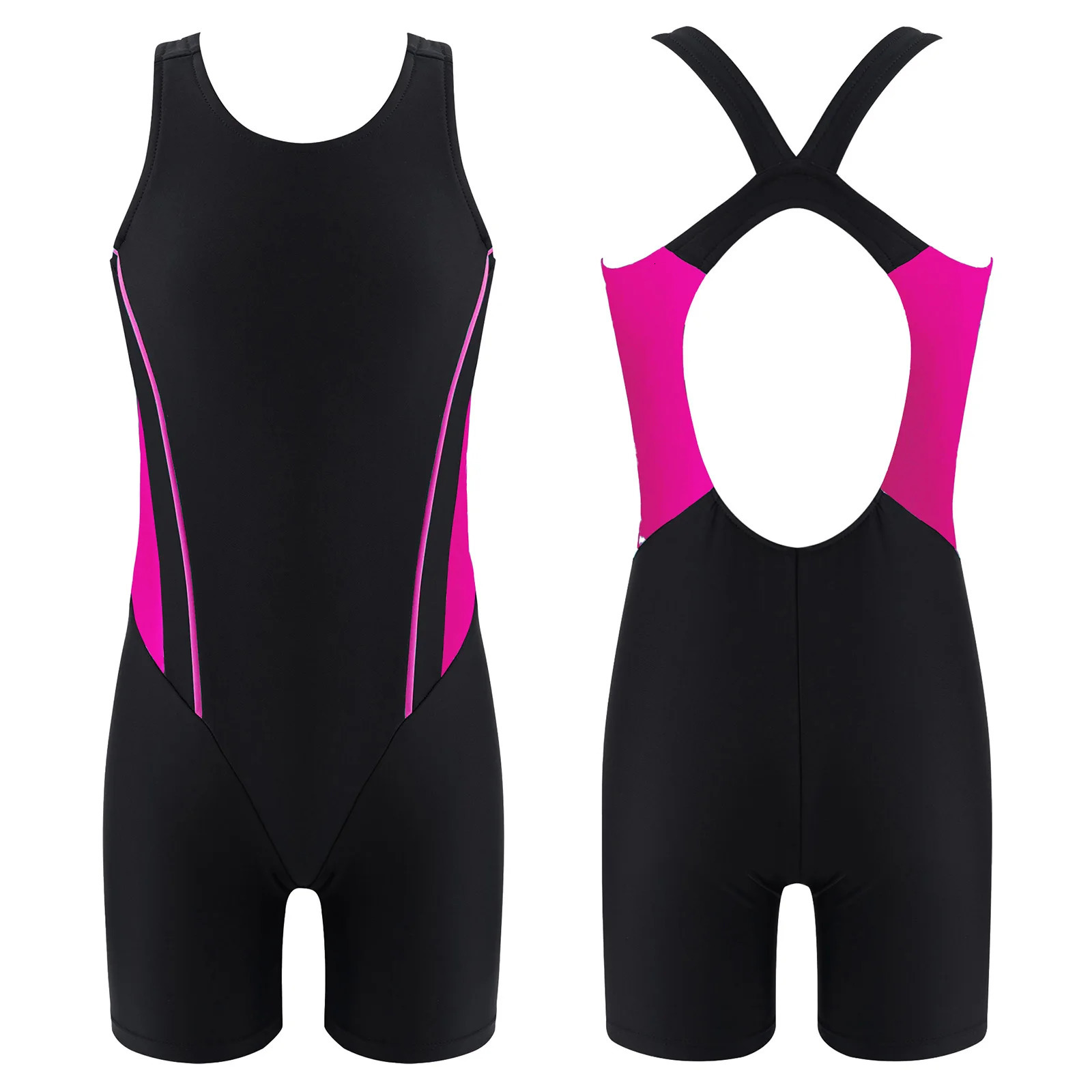 Kids Girls One-piece Swimwear Summer Sleeveless Open Back Print Short Jumpsuit Bodysuit for Beach Pool Swimming Bathing Suit 250311