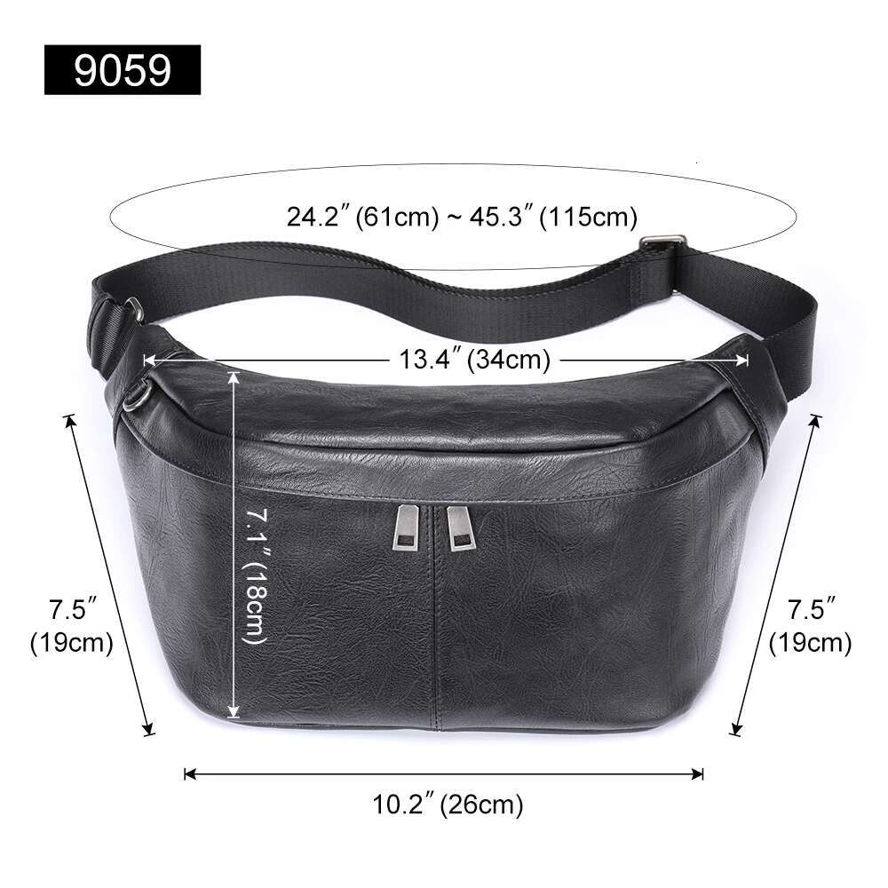 MVA Men's Leather Waist Packs Travel For Men Belt Phone Bag 7.9'' ipad Black Fanny Pack Designer New 9059