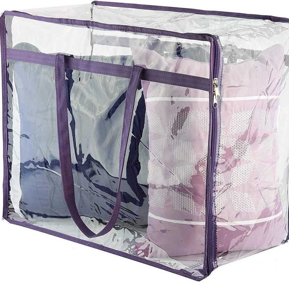 Transparent Storage Bag Thickened Pvc Portable Folding Toy Clothing Storage Bag Waterproof Dustproof Pillow Quilt Storage Bags 250305