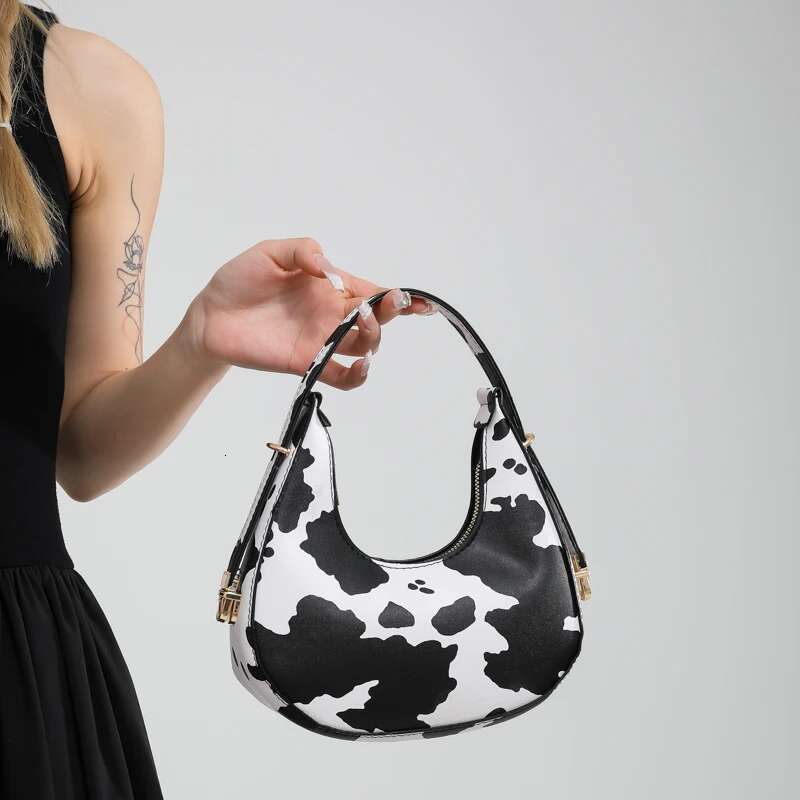 Cow Leopard Print Crescent Underarm For Women's Bag, Casual And Personalized Temperament, Hand-Held Shoulder Bag