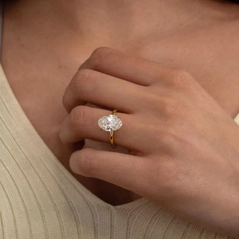 Moissanite Solitaire Oval Cut Engagement Ring 18K Gold Plated With GRA DEF Round Brilliant Moissanite Jewelry Factory
