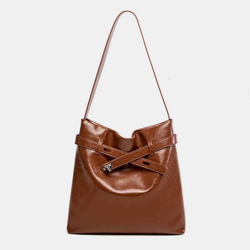 Women's Bags handbag Hifashion Retro Oil Wax Genuine Leather Large Tote Shoulder Bags For Women Designer Bucket Underarm Ladies Handbags
