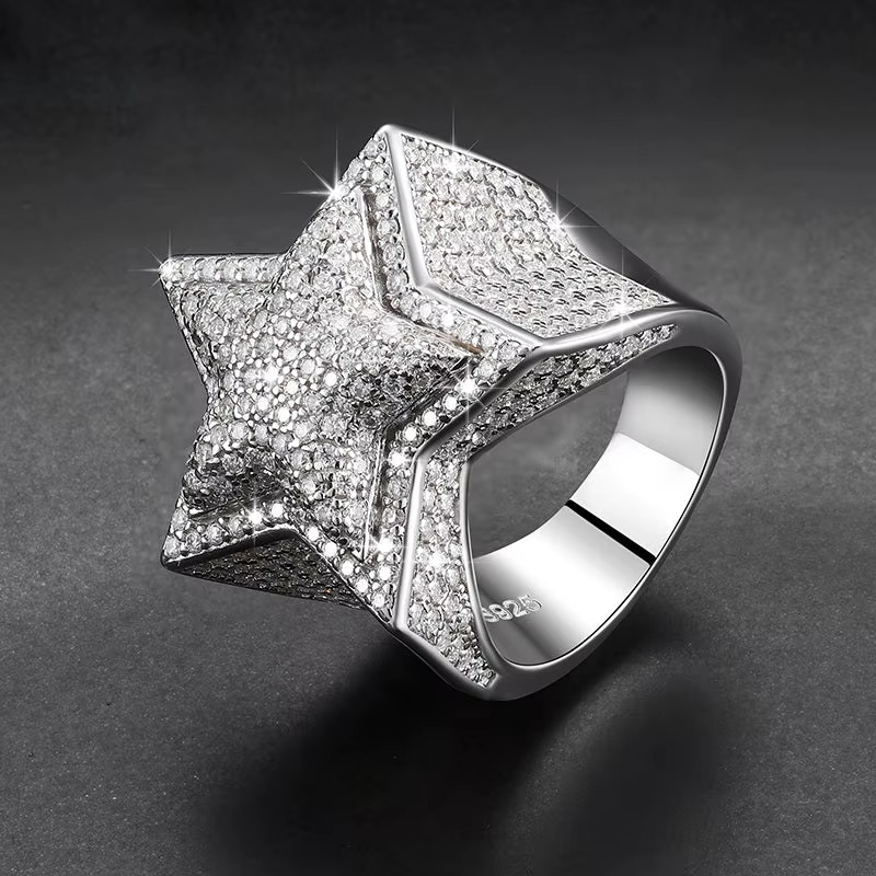 Star Ring Luxury Jewelry Moissanite Fashion Jewelry Moissanite 14k Planted Iced Out S925 Mens Ring