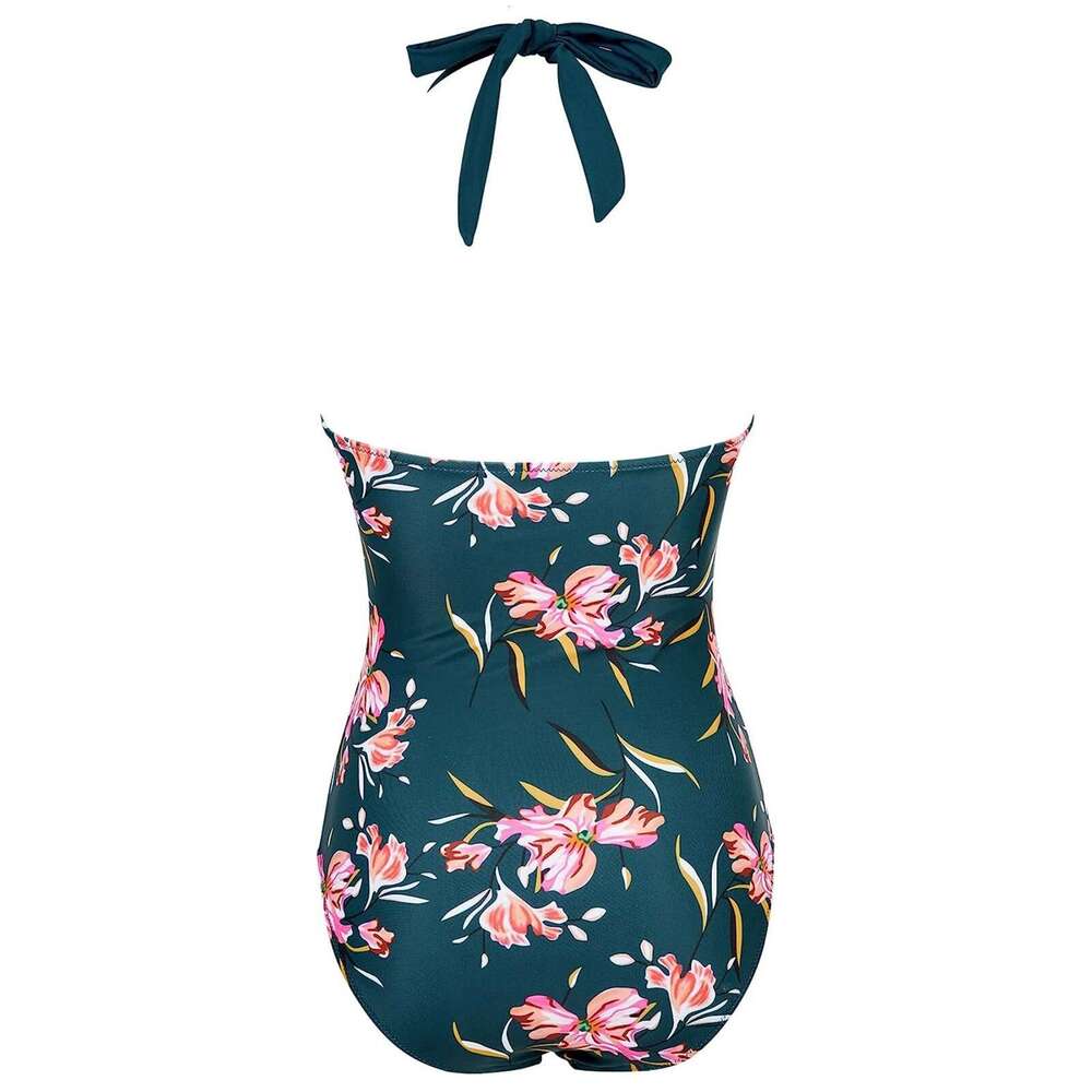 Summer Sexy V-Neck Swimsuits Women's One Piece Swimwear Push Up Vintage Halter Bodysuit Bathing Suits Printing Swimming Wear Beachwear Pool Bathe
