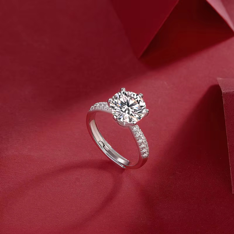 De Classic Sparkling 925 Silver 1ct Moissanite Ring 2ct D Color VVS Moissanite Ring for Female Resizable 3ct Moissanite Rings