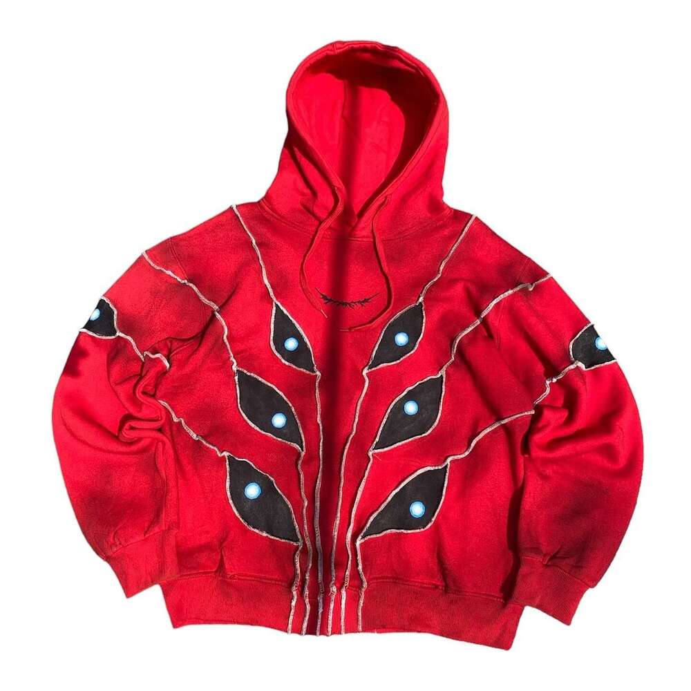 American cartoon eyes embroidered striped pullover for men and women y2k Harajuku loose high street hoodie jacket