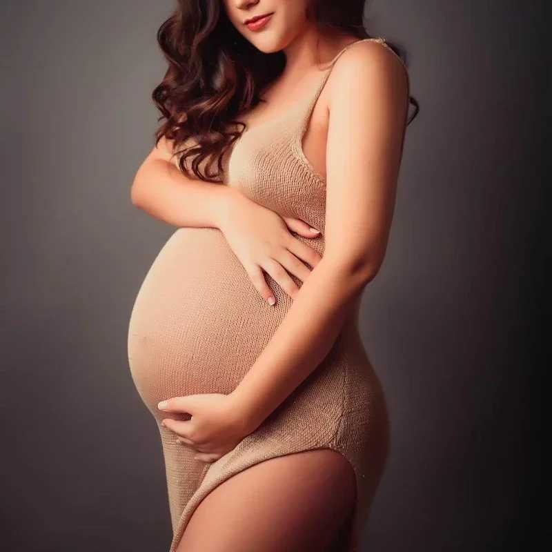 Knitted Maternity Photography Dresses Sling Pregnant Woman Baby Shower Dresses Photo Shoot Robe Clothing Props AccessoriesT250311