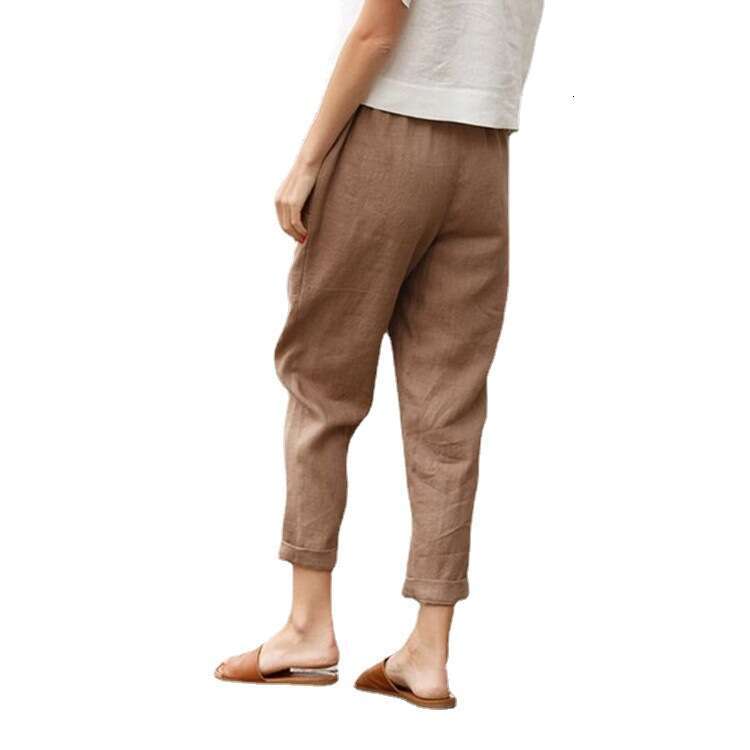 plus size cotton and en casual solid color cropped loose pocket harem pants women's 2025 temperament versatile new trend clothing ins