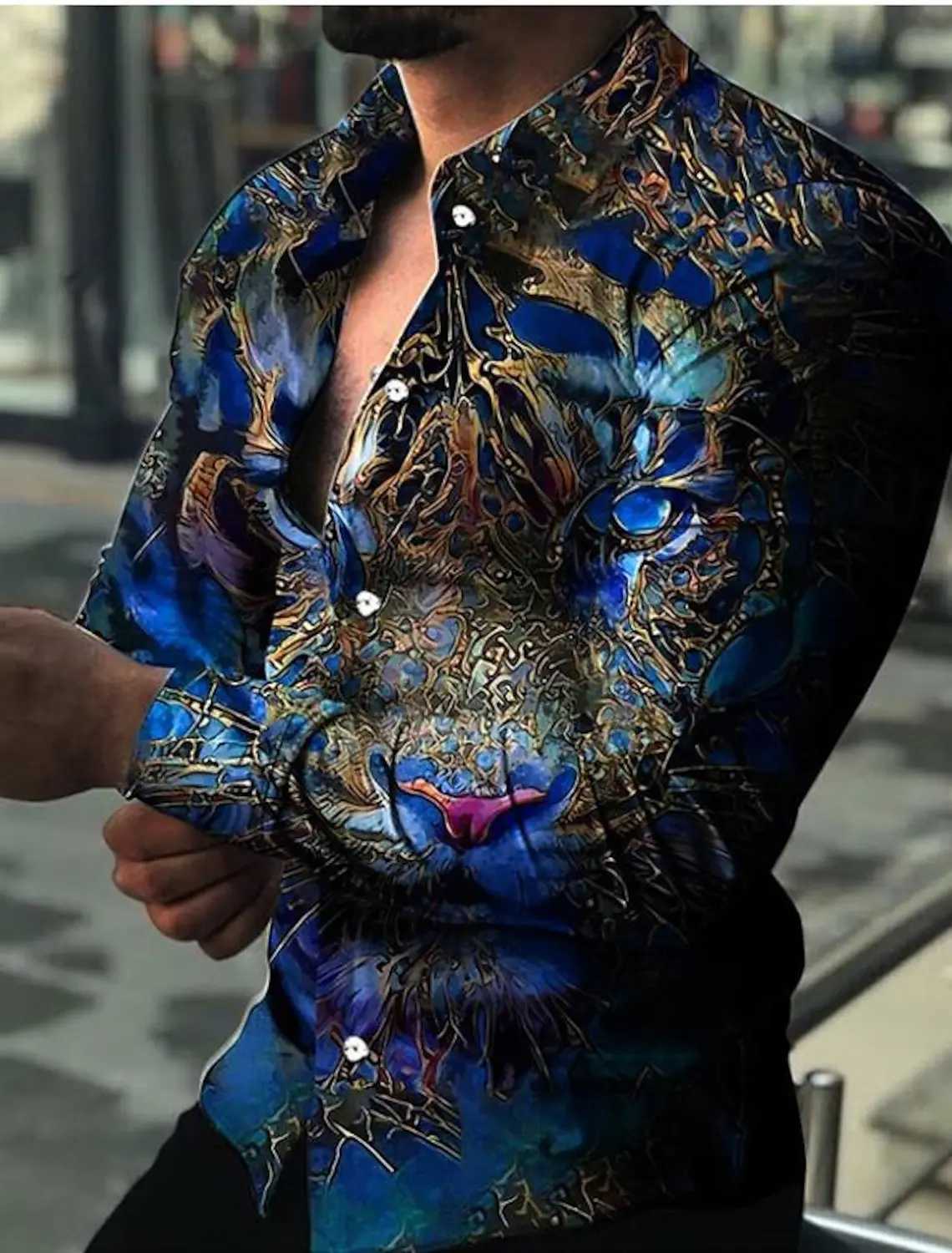 Mens Shirt Pattern Shirt Animal Tiger Collar 3D Printed Outdoor Casual Long Sleeve 3D Printed Button Clothing W250312