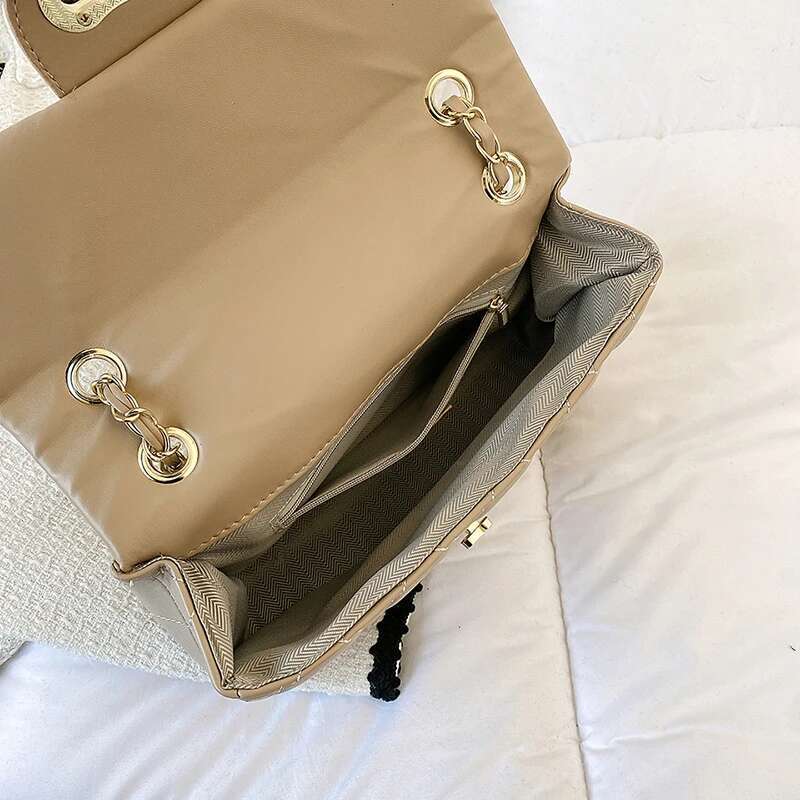 New Spring And Summer Women's Small Fragrant Wind Ring-Grid Chain Senior Sense Ladies Purple Crossbody Bag