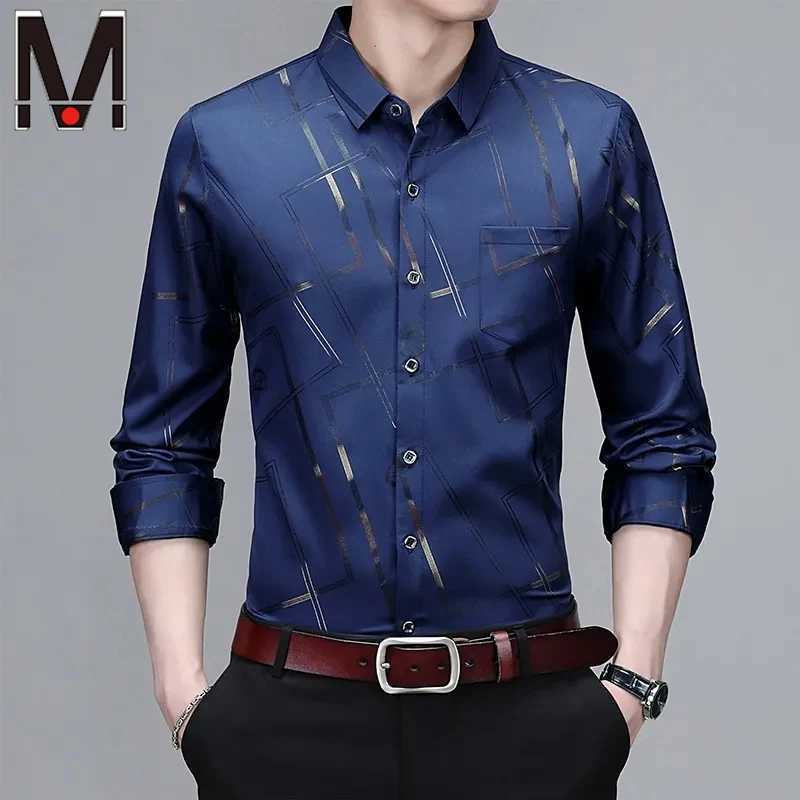 Mens casual and fashionable long sleeved printed shirt no ironing and wrinkle resistant business top W250312