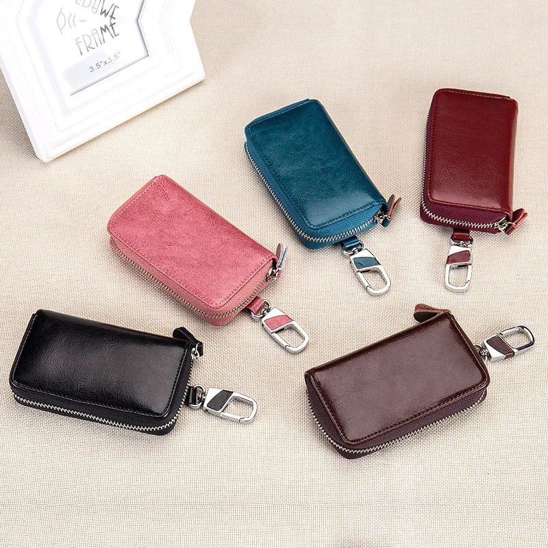 Key Box Multi functional Zipper Leather Bag Mens Home Key Box Large Capacity Womens Leather Keychain Key Wallet 250311