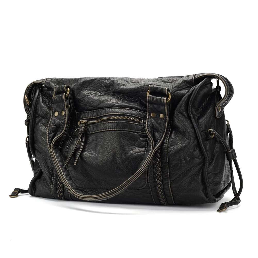 Vintage Large Capacity Women Handbag Soft Pu Retro Washed Leather Shoulder Crossbody Bags Quality Punk Bag 2024
