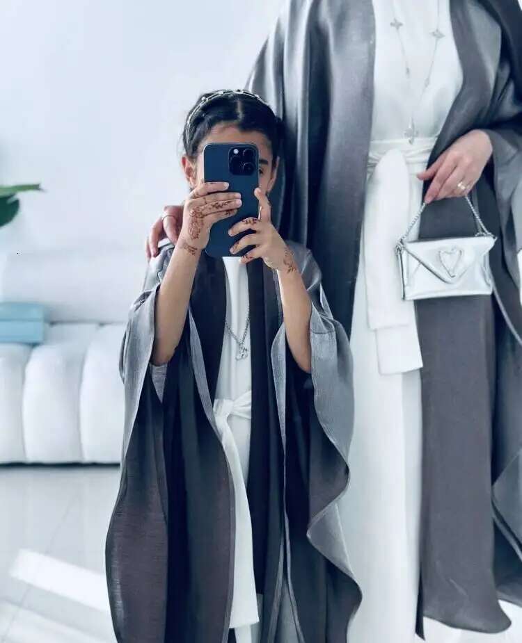 New Mother And Daughter Abaya Dubai Muslim Women Kids Girls Maxi Dress 2Pcs Set Eid Djellaba Jalabiya Turkey Kimono Islamic Robe