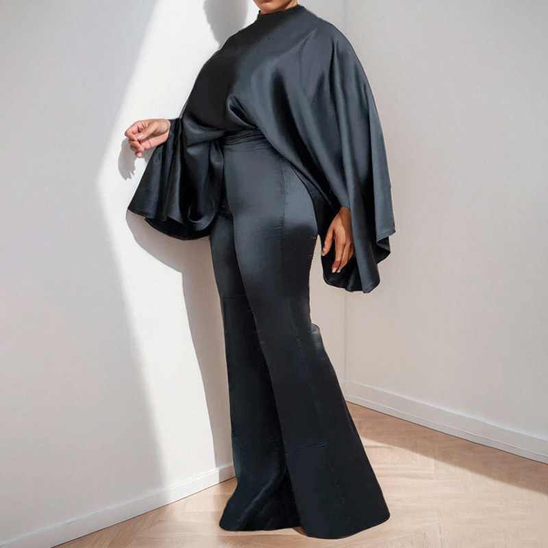 Women's Spring And Autumn Set, Stylish Solid Color Cloak Top, Micro Pull Up Pants, Two Piece Set