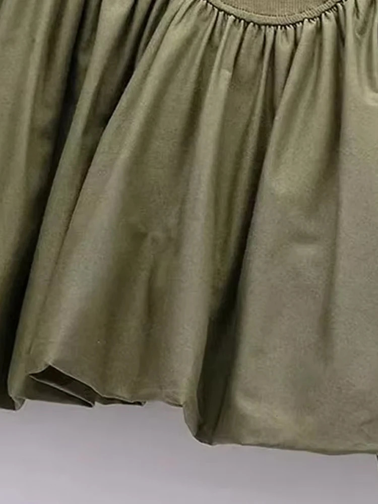 TRZAWomens Patchwork Ribbed Poplin Puff Mini Dress Straight Neck Thin Straps Female Dresses Sexy Fashion 250313