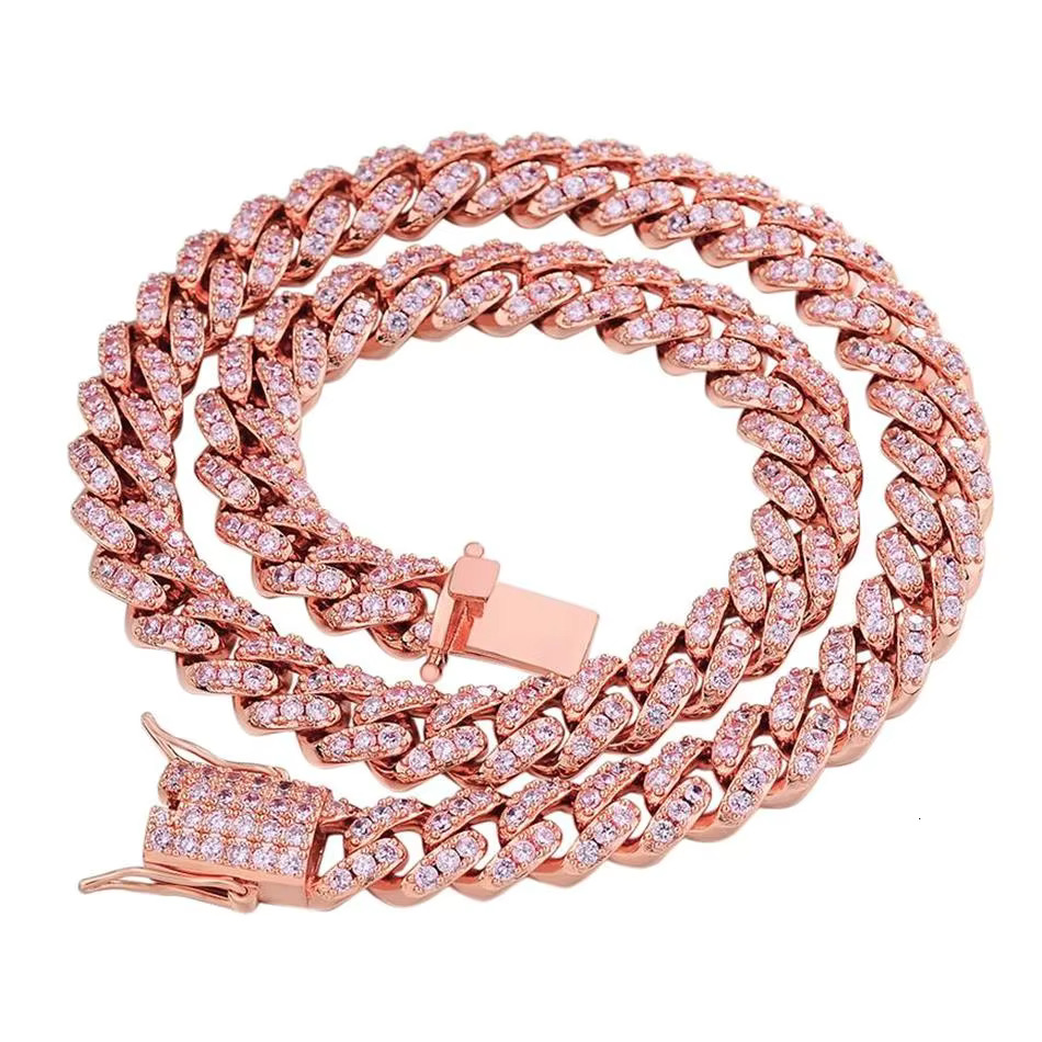 Fashion Hip Hop Rose Gold Plated 10mm Iced Out 5A Zircon Diamonds Brass Micro Pave Miami Cuban Link Chain Necklace for Mens
