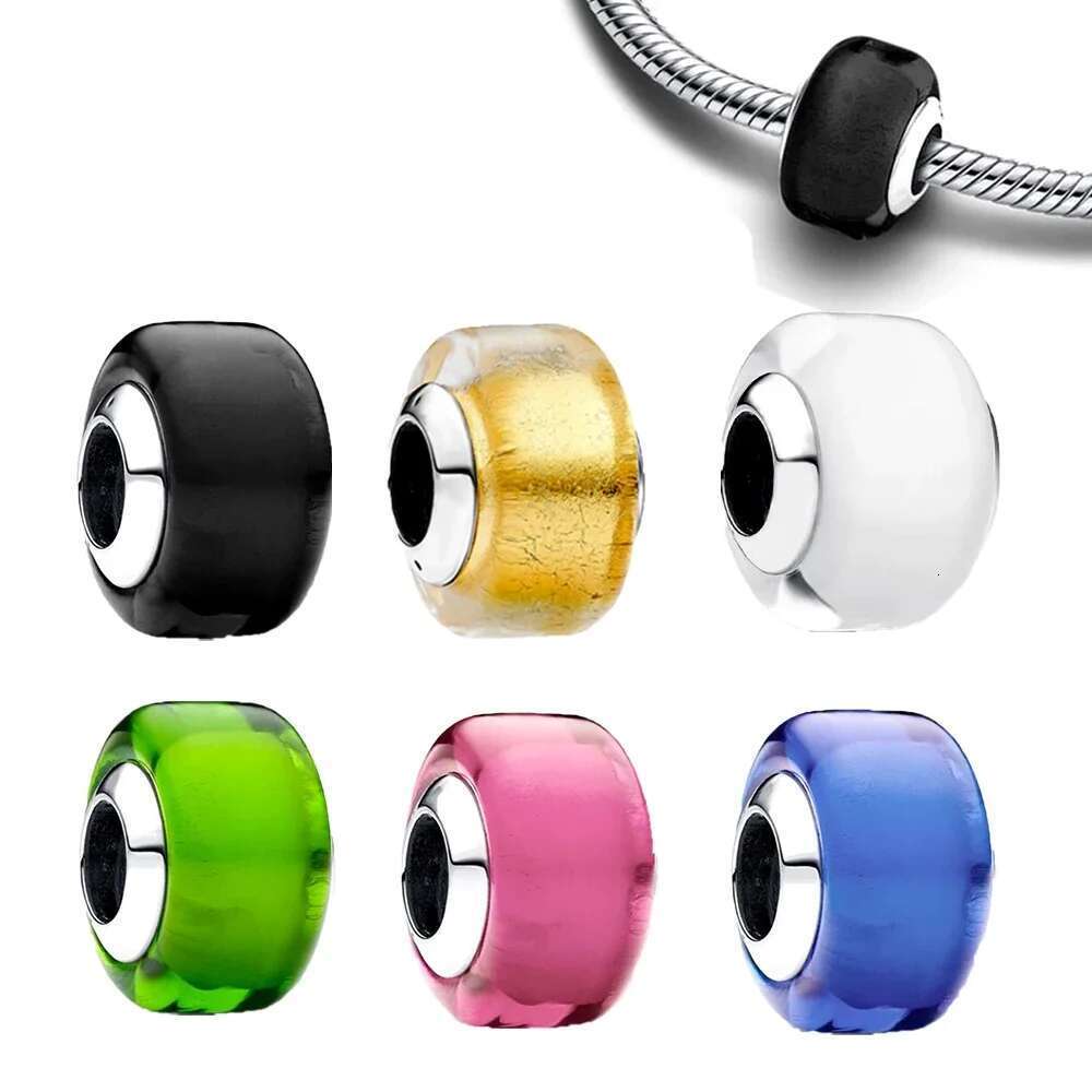 925 Sterling Silver Beads Golden Mini Murano Glass Charm Fit Women's Bracelet Diy Jewelry Making Gift