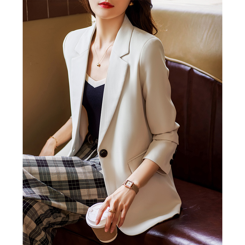 K310Chic Temperamental Style Women's Suiting Jacket - Stylish Midi Cut, Sleek Profile with Full Sleeves for Spring and Fall Outfits