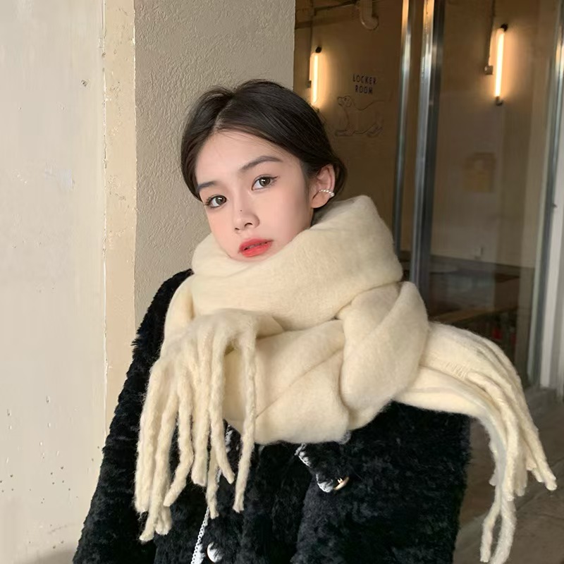 K115 Internet celebrity tassel mohair soft scarf female autumn and winter Korean version ins lengthened thick warm imitation cashmere neck scarf