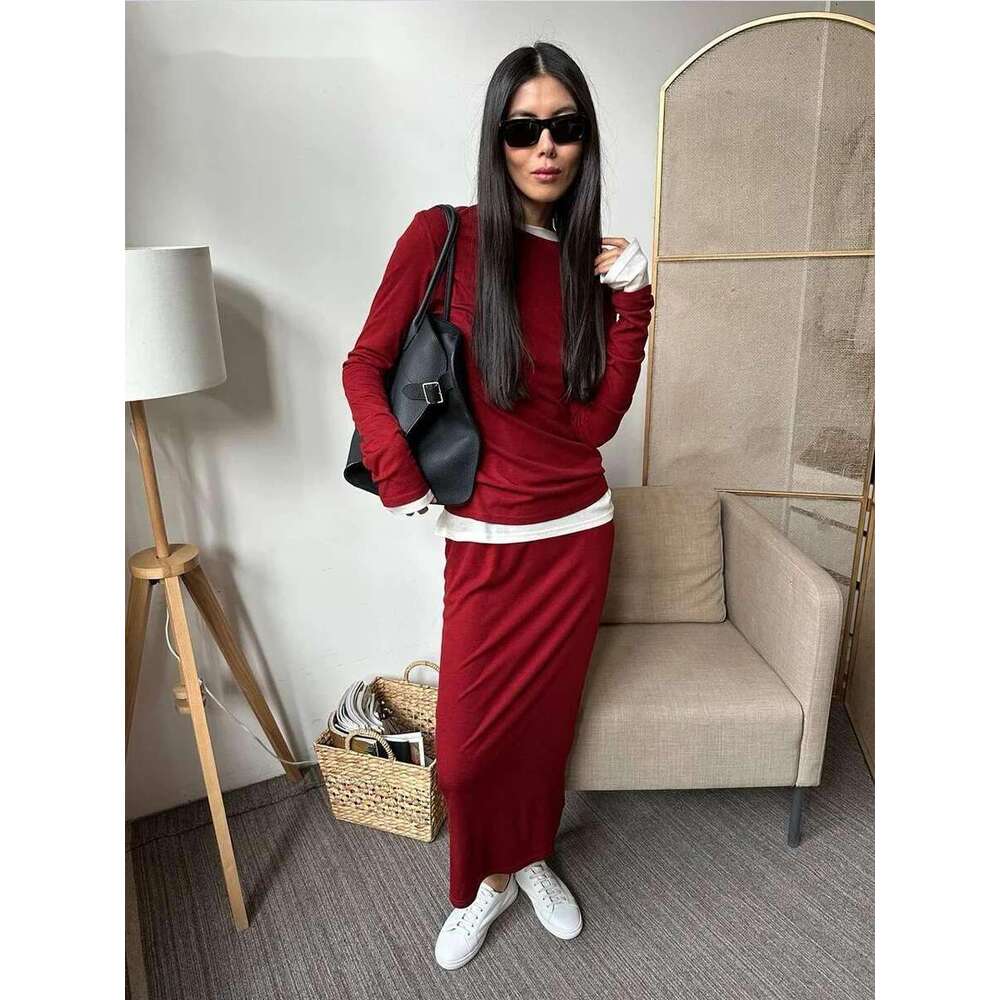 Modal Soft Loose Sets Women 2025 Casual Two Pieces Long Sleeve T Shirts And High Waist Dresses Outfits Tracksuit