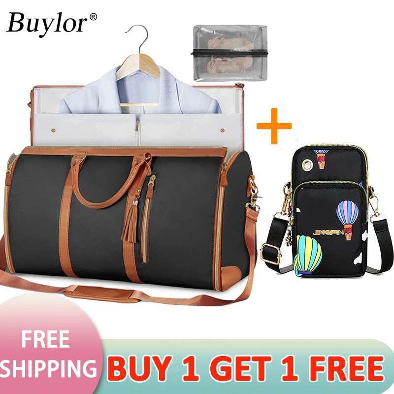 Buylor 2Pcs Bags Folding Suit Large Capacity Travel Lage With Shoe Pouch Waterproof Women Handbag Outdoor Fiess Bag