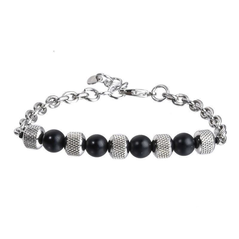 Men's Stainless Steel Tiger Eye Agate Volcanic Stone Adjustable Bead Bracelet Jewelry