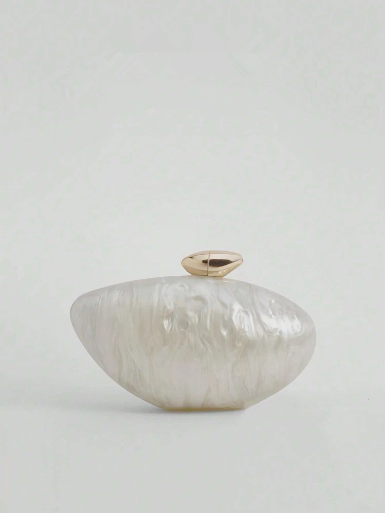 Acrylic egg shape clutch bag women er evening party cute Pearl shell purse ivory pink gold handbag 250305