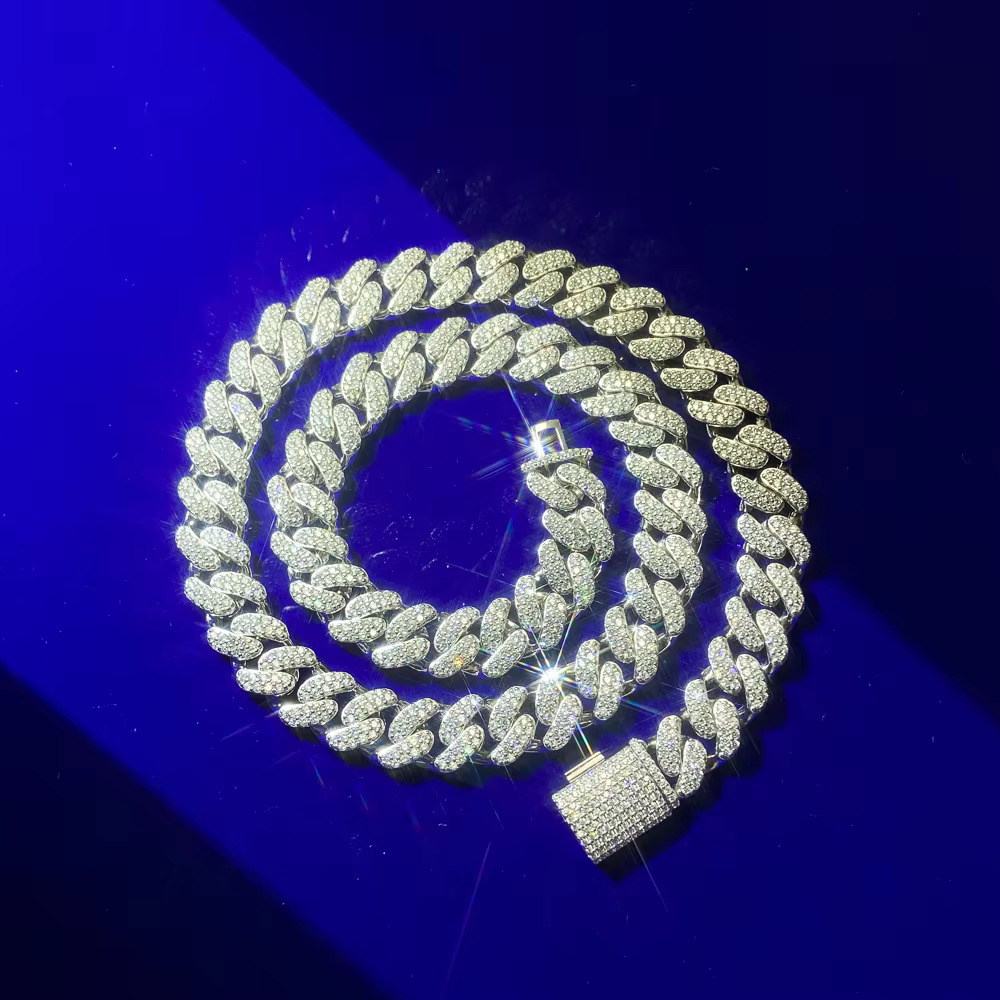 Best Selling Fashion Punk Style 12 Mm 925 Silver Three Row Hand Set Meta Cuban Chain Necklace for Men