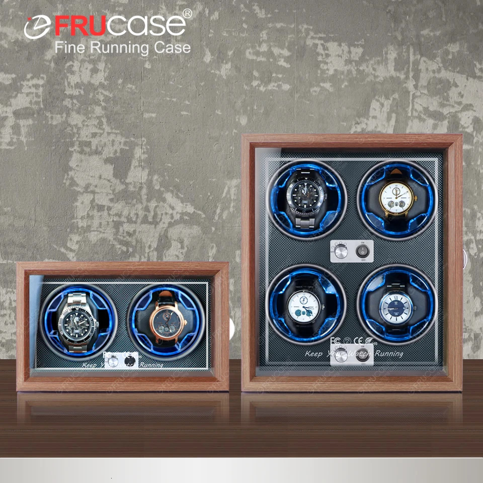 FRUCASE Wooden Watch Winder for Automatic Watches 4 Box Jewelry Display Collector Storage Wood grain with light 250306