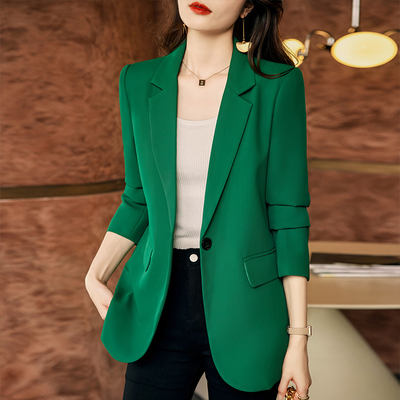 K310Chic Temperamental Style Women's Suiting Jacket - Stylish Midi Cut, Sleek Profile with Full Sleeves for Spring and Fall Outfits