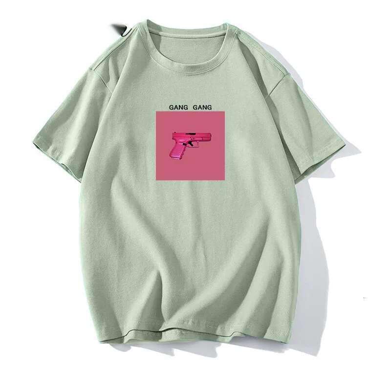 100% Cotton Pink Print T Shirt Women 2024 Summer New Basic Vintage Tee Casual Loose Chic O Neck Female Couple Tops