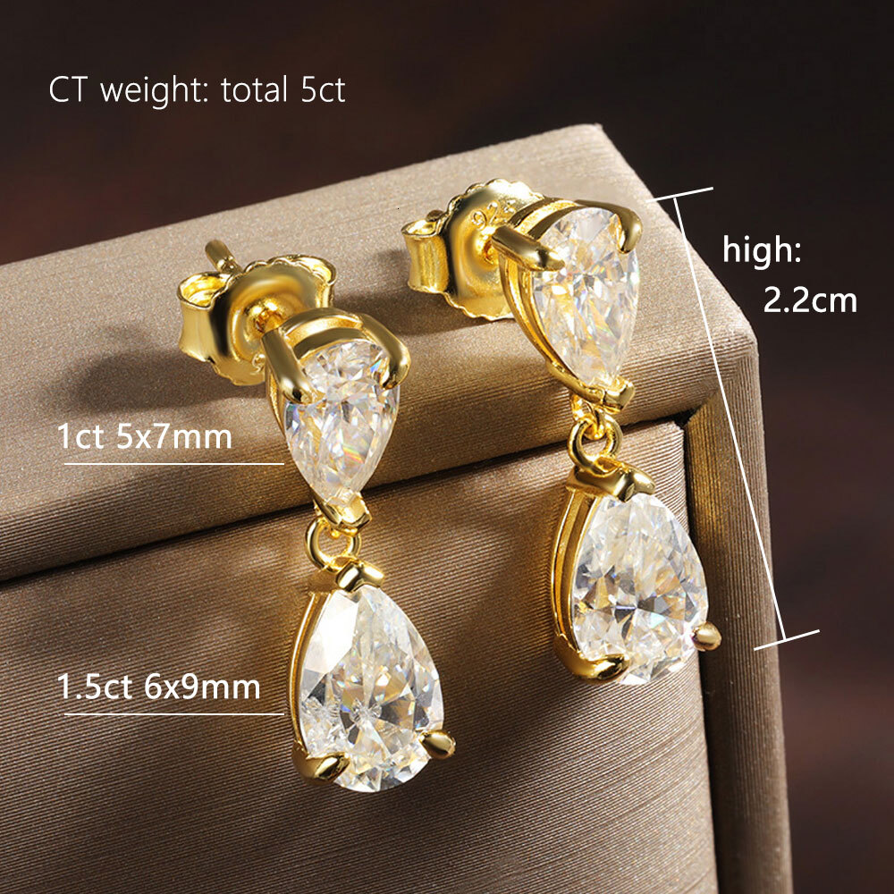 KNOBSPIN D VVS1 Pear Moissanite Drop Earrings for Women GRA Certified Diamond Solid s925 Silver Plated 18k Gold Wedding Earring