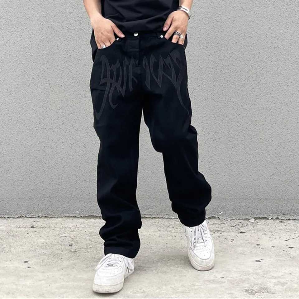 Mens Y2K Embroidered High-waisted Straight Baggy Printed Jeans Hip Hop Teenager Boy Streetwear Skateboard Casual denim Trousers X250313