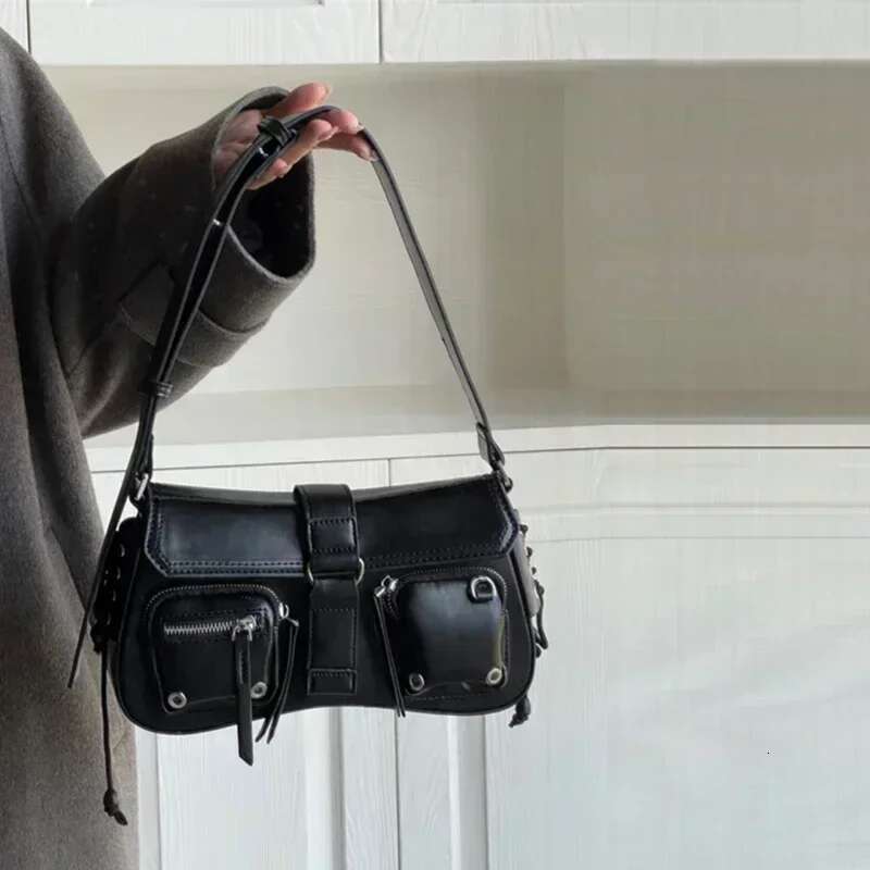 Y2k Korean Women Haruku Vintage Gothic Black Hand Bag Aesthetic Elegant Punk Wallet Purse Handbags Shoulder Trend Tote Bags