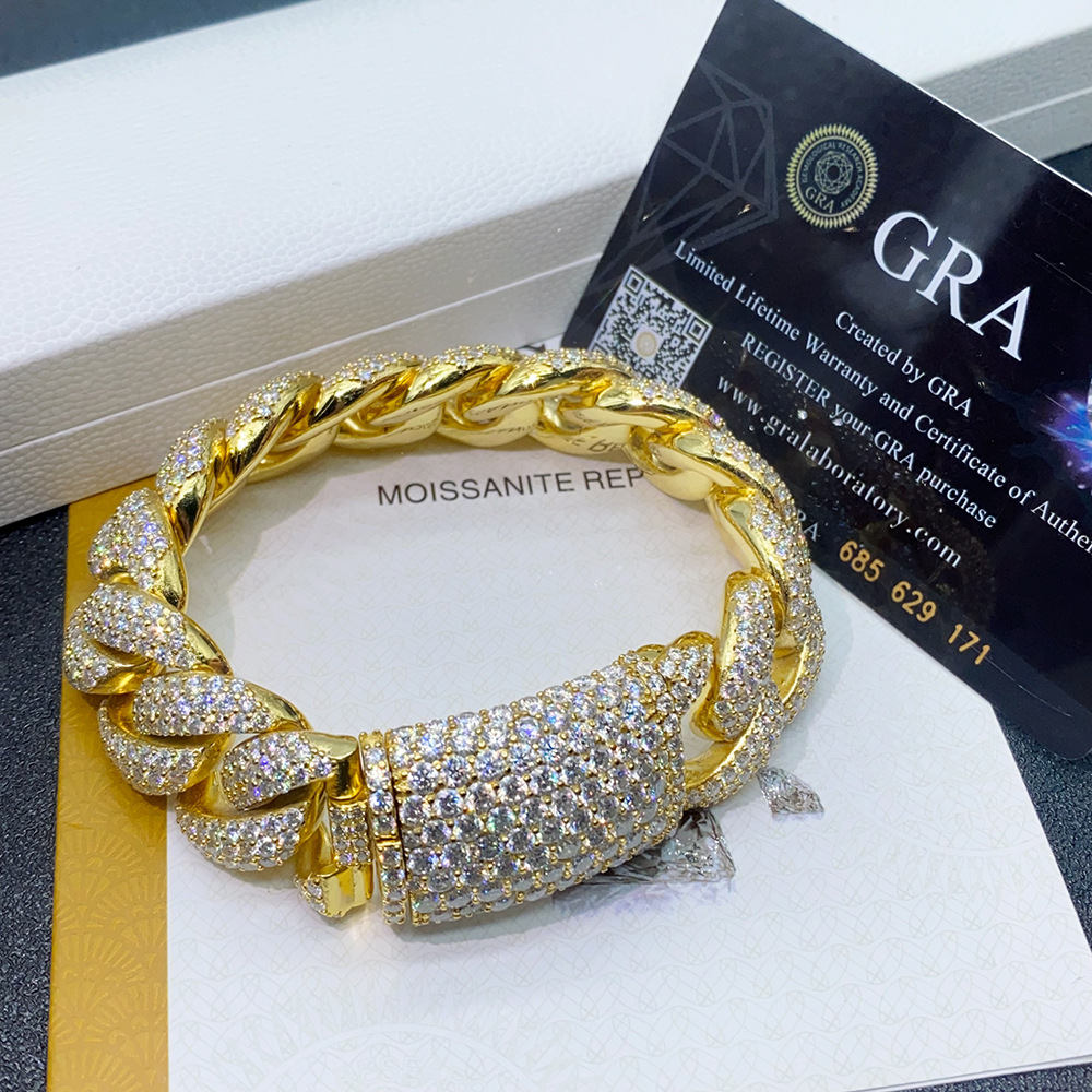 20mm Three Rows Of Moissanite Cuban Chain Bracelet Necklace S925 Silver Iced Out For Men Hip Hop Jewelry Pass Diamonds Tester