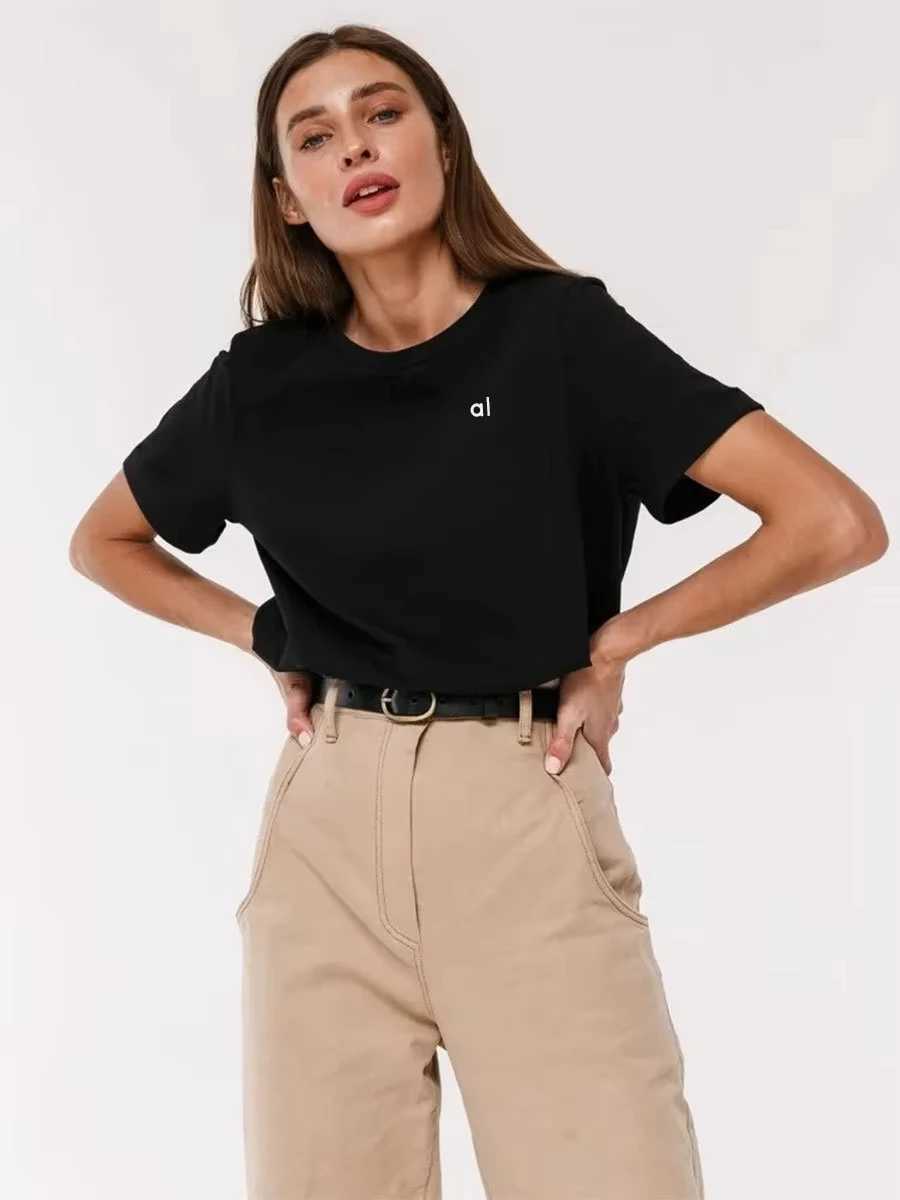 Active Shirts Tees AL Sports T-shirt womens gym T-shirt cotton short Slves letter printed womens breathable sweat absorbing shirt oversized top Y25031
