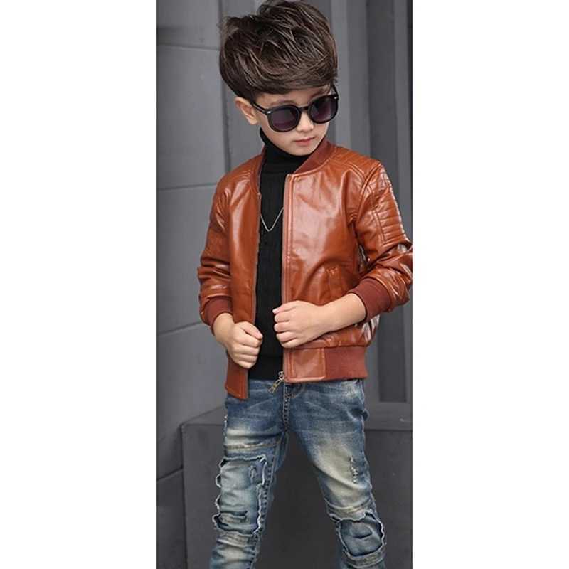 Boys Coats Autumn Winter Fashion Korean Childrens Plus Velvet Warming Cotton PU Leather Jacket For 3-8Y Kids Jacket OuterwearT250313