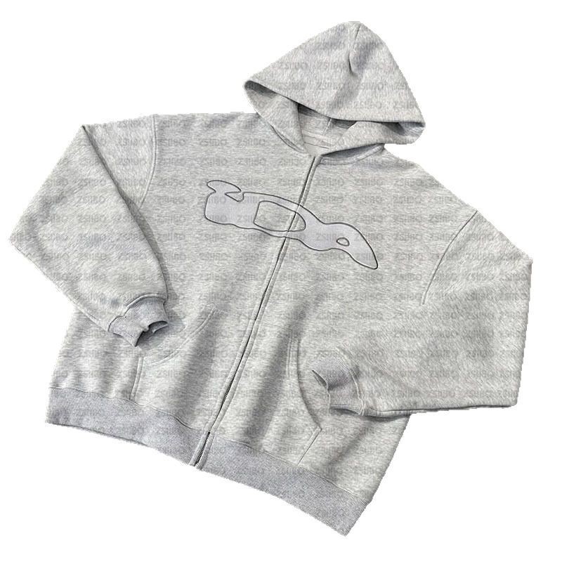 Trendy brand new minimalist hip-hop daily casual geometric pattern printed zipper hooded sweatshirt for women 250103