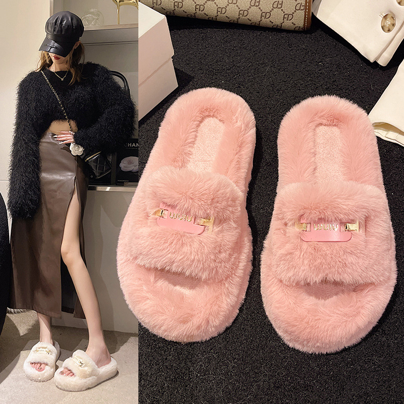 free shipping designer slippers sandals slides Plush women shoe black pink beige brown indoor casual shoes sandal new