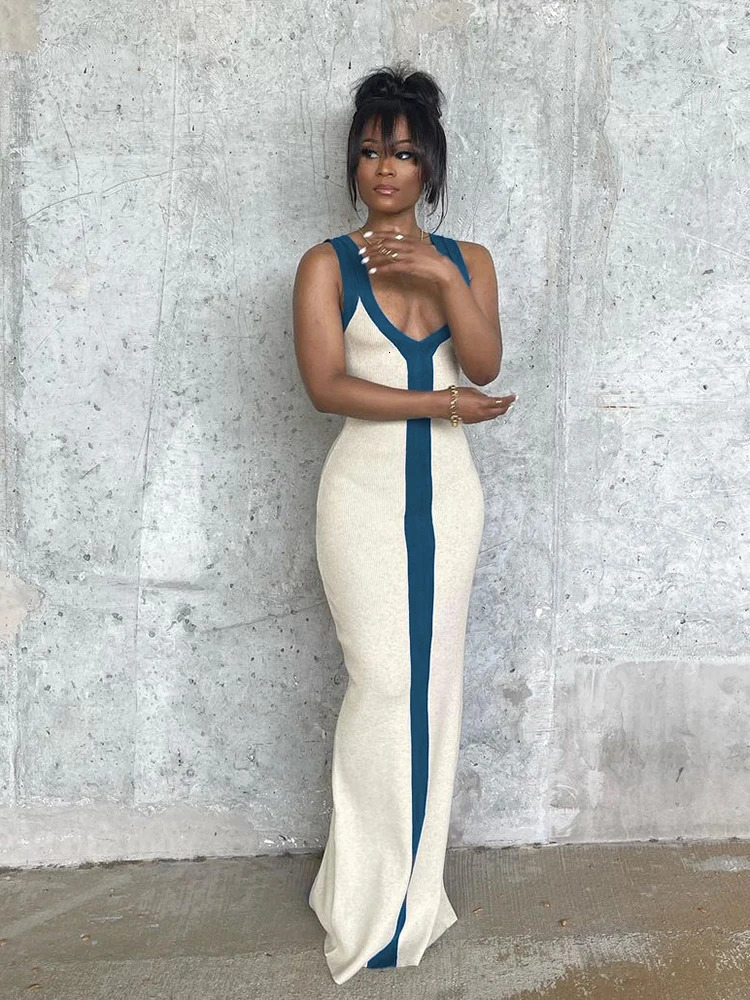 Kliou Autumn Womens Ankle Length Casual Ribbed Knitted Dress LR32344 Body Ultra Thin Robe Girls Dance Party Visconti Multi Long 250313