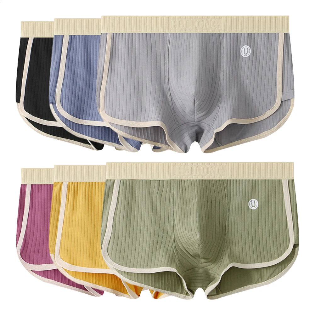 60-90KG6PCS Mens Underwear Boxer BriefsCottonBreathable Comfortable Solid Stripe Man Short Plus SizeMultiple color 250311