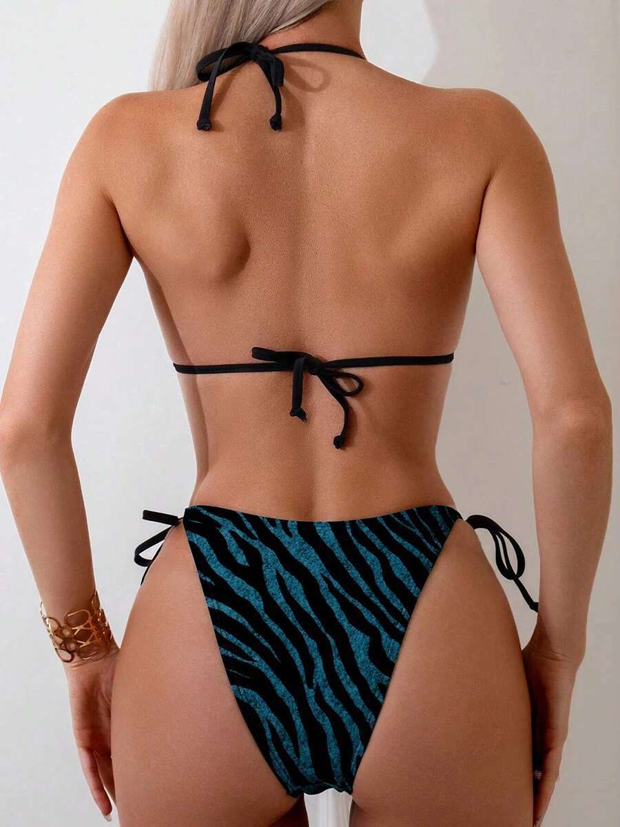Sexy Striped Micro Bikini 2025 Trend Women Swimsuit Female Halter Swimwear Thong Bikinis Set Two-Piece Beachwear Bathing Suit