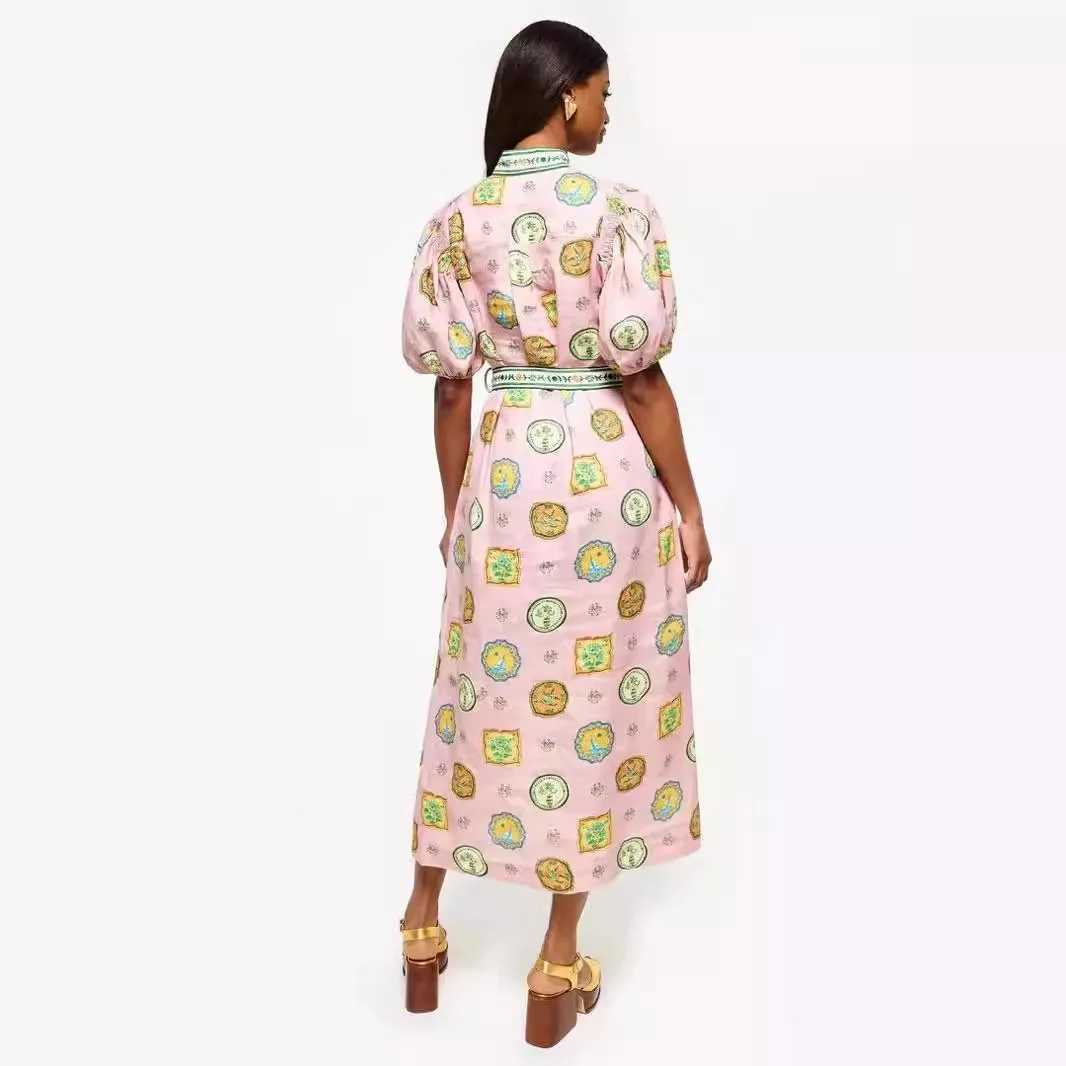 Urban Sexy Dresses Cross border independent station Lant sleeves casual fashion printed shirt DR womens belt Y2403126S8G