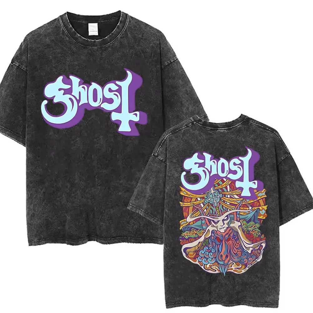 Washed Vintage Ghost Band T-shirt Male Gothic T Shirt Mens Rock Strtwear Men Women Hip Hop Punk Oversized Tshirt Short Slve X250313